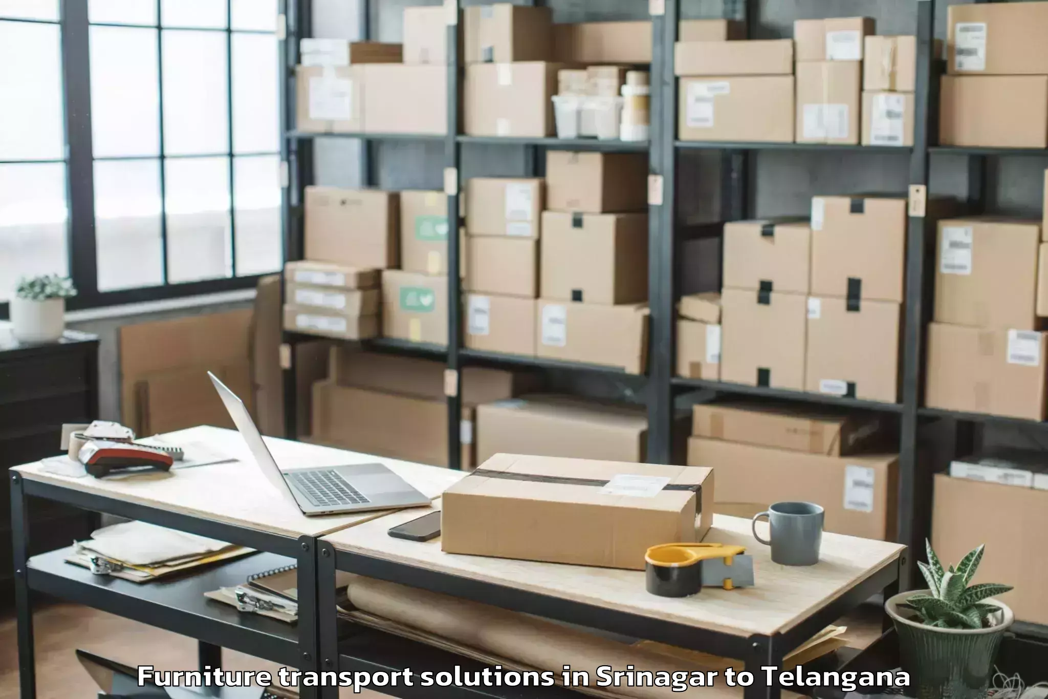 Quality Srinagar to Munugode Furniture Transport Solutions